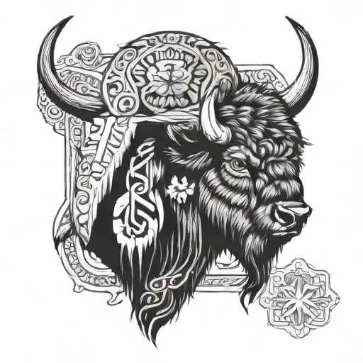 Bison to represent metis culture mixed with the metis symbol  tattoo design idea