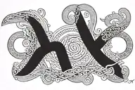 A tattoo design featuring a Metis cultural symbol intertwined with water elements to represent swimming tattoo design idea