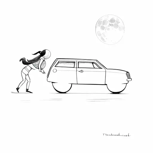 a girl pushing a moon in the car trunk tattoo design idea