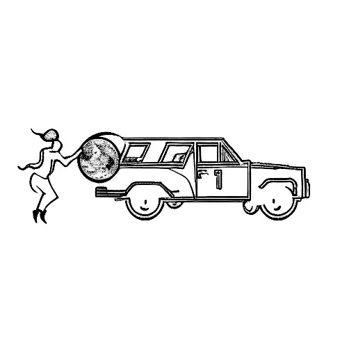 A silhouette of a girl pushing a huge moon in her car trunk (rounded edges) tattoo design idea