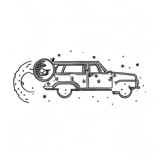  A silhouette of a girl pushing a huge moon in her car trunk (rounded edges) tattoo design idea