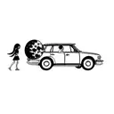full color silhouette of girl pushing a very very big moon into above open doored car trunk from the back of the car tattoo design idea