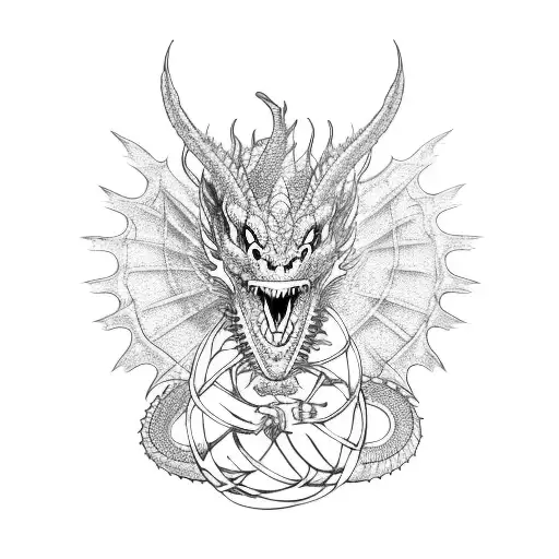 a dragon escaping from a cage and chains and shackles  tattoo design idea