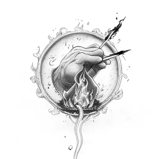 one hand passing fire to another hand tattoo design idea