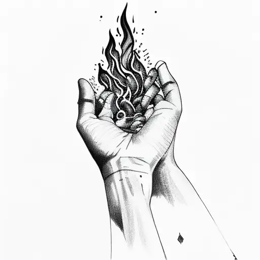one hand passing fire to another hand tattoo design idea