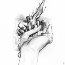 one hand passing fire to another hand tattoo design idea
