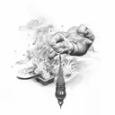 one hand passing fire to another hand tattoo design idea