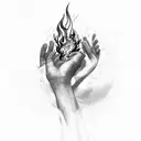 one hand passing fire to another hand tattoo design idea