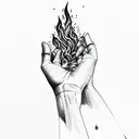 one hand passing fire to another hand tattoo design idea
