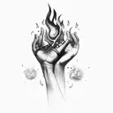one hand passing fire to another hand tattoo design idea