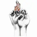 one hand passing fire to another hand tattoo design idea