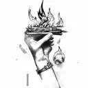 one hand passing fire to another hand tattoo design idea