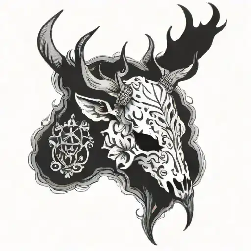stag skull sleeve tattoo design idea