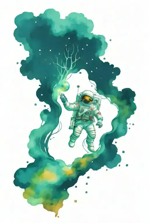 igdrasil and astronaut floating in space tattoo design idea