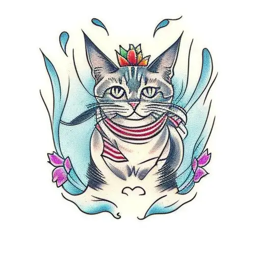 gato con flores tattoo design idea