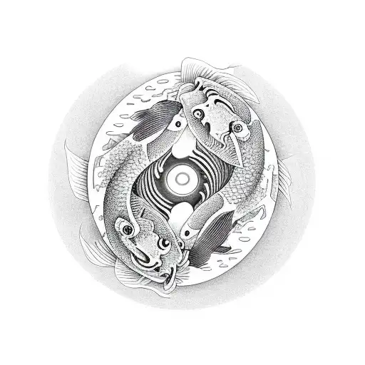 Koi Fish in yin and yang form ,10 cm, shaded, one fish darker shades, the other fish lightshades, circling around  tattoo design idea