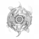 Koi Fish in yin and yang form ,10 cm, shaded, one fish darker shades, the other fish lightshades, circling around  tattoo design idea