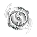 Koi Fish in yin and yang form ,10 cm, shaded, one fish darker shades, the other fish lightshades, circling around  tattoo design idea