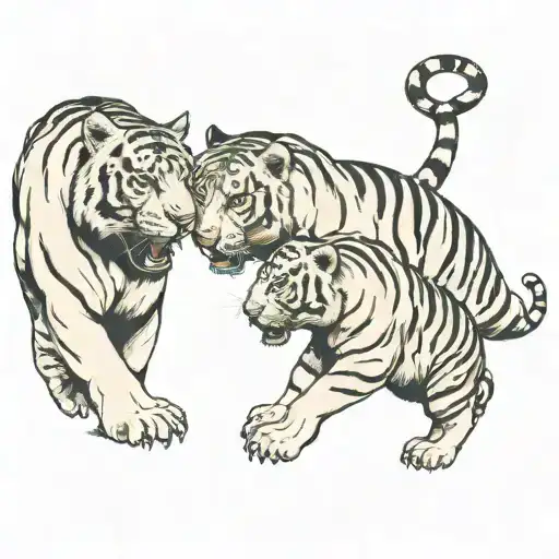 1 panther and 1 white Tiger fighting each other tattoo design idea