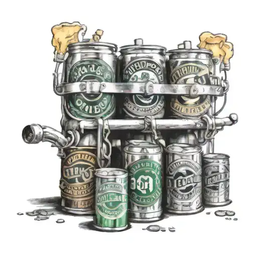 A brewery scene with beer cans as the focal point tattoo design idea