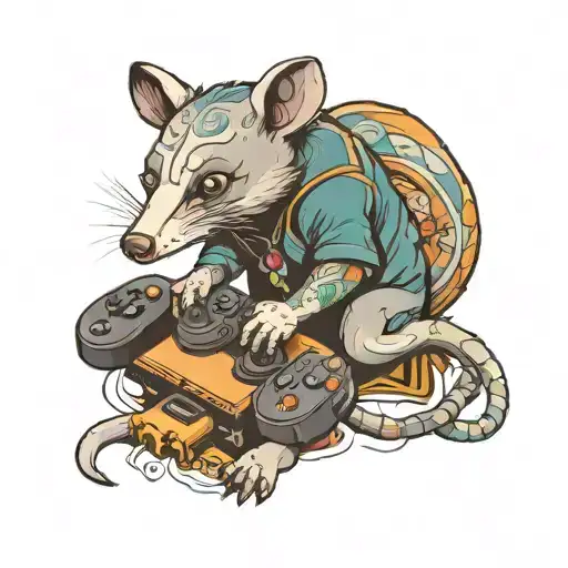 gaming possum with controller tattoo design idea