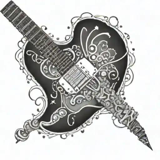 Create a dotwork tattoo design featuring a guitar made out of confectionary items with subtle nods to Bring Me The Horizon tattoo design idea