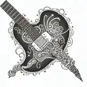 Create a dotwork tattoo design featuring a guitar made out of confectionary items with subtle nods to Bring Me The Horizon tattoo design idea