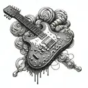 Create a dotwork tattoo design featuring a guitar made out of confectionary items with subtle nods to Bring Me The Horizon tattoo design idea