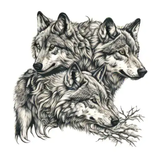 two wolves tattoo design idea