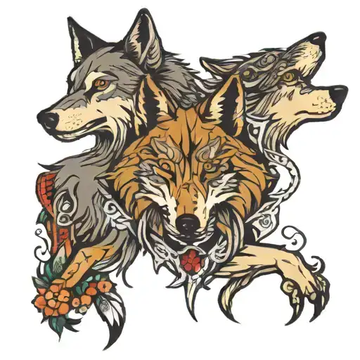 two wolves tattoo design idea