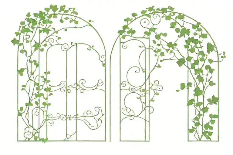 ivy vines growing shaped like Grécourt Gates silhouette tattoo design idea