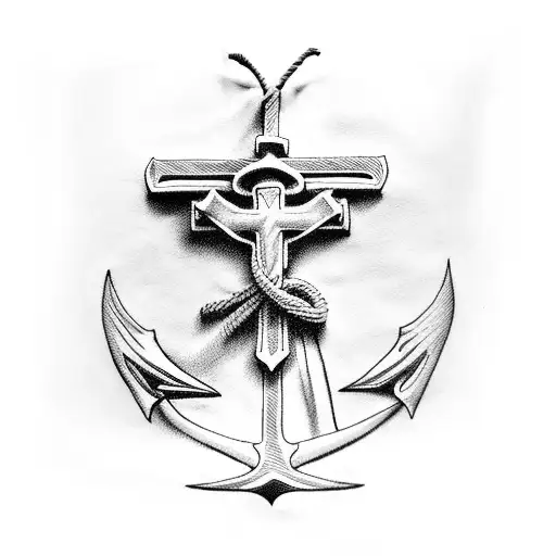 A blackwork tattoo of Jesus Christ with a marine anchor symbolizing strength and faith tattoo design idea