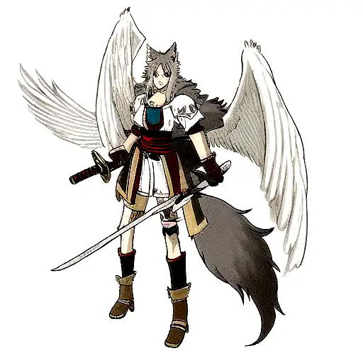 wolf, sword, wings tattoo design idea