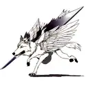 wolf, sword, wings tattoo design idea