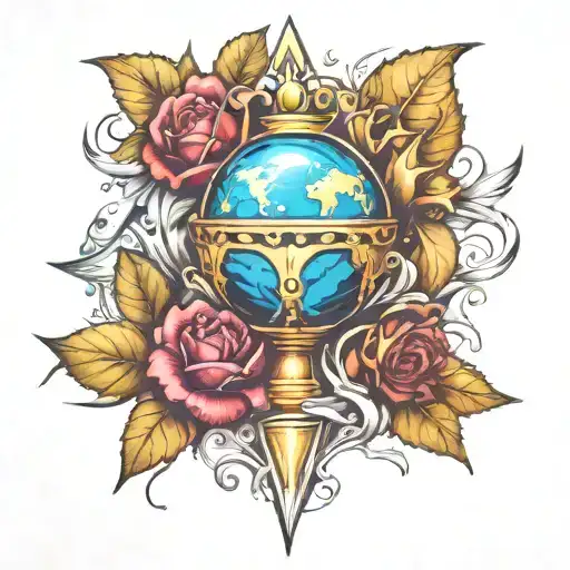 planet represent royalty crest heraldry crown tattoo design idea