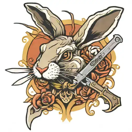 bunny holding knife in mouth  tattoo design idea