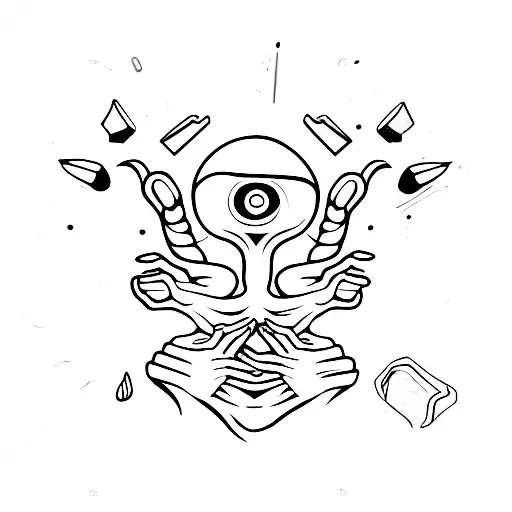 alien hand handing orange slices tattoo design idea