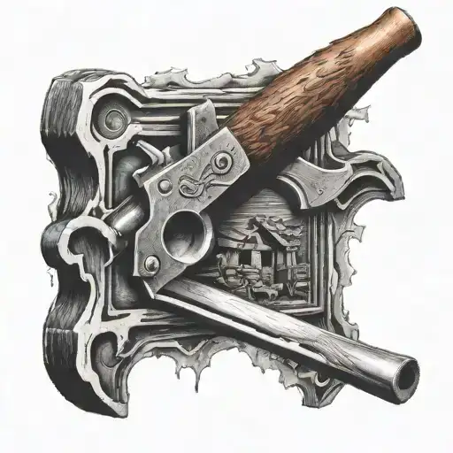 Carpenter hammer and saw forming a mountain peak tattoo design idea