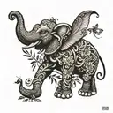 elephant trunk up with dragonfly hovering above  tattoo design idea