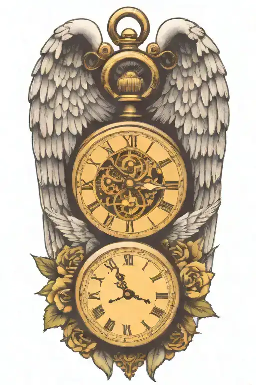  one Steampunk pocket watch tattoo with angel long wings tattoo design idea