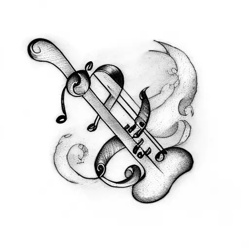 music notes and swords tattoo design idea