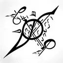 music notes and swords tattoo design idea