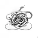 Snake with a knife and roses tattoo design idea