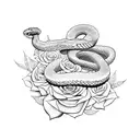 Snake with a knife and roses tattoo design idea