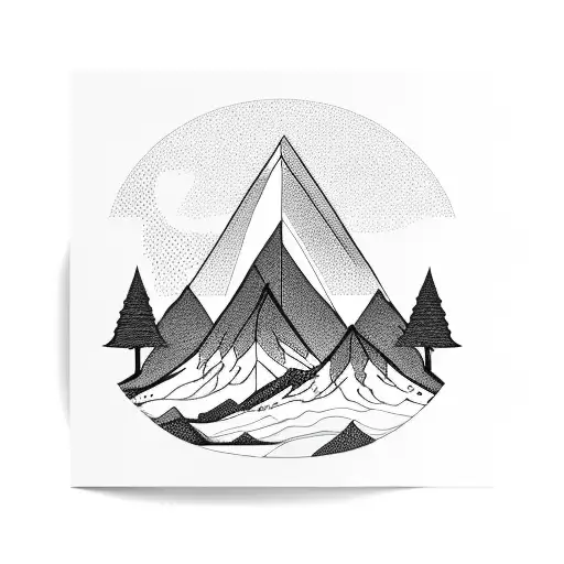 fine line mountain range with small trees and a bird on the horizon tattoo design idea