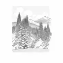 fine line mountain range with small trees and a bird on the horizon tattoo design idea