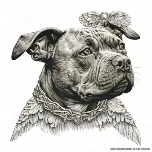 a staffordshire bull terrier as an angel wings  tattoo design idea