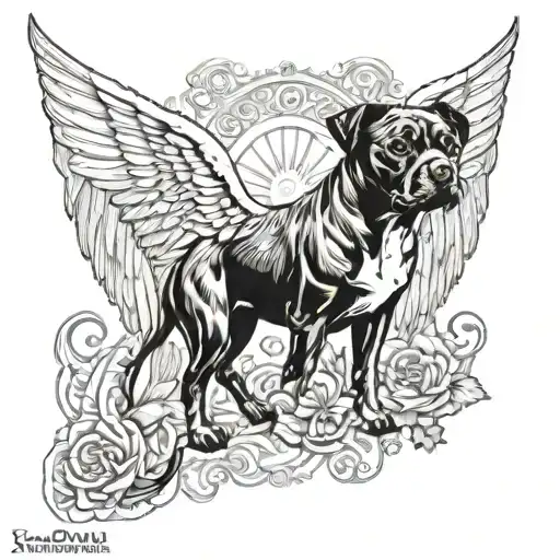 a staffordshire bull terrier as an angel wings tattoo design idea