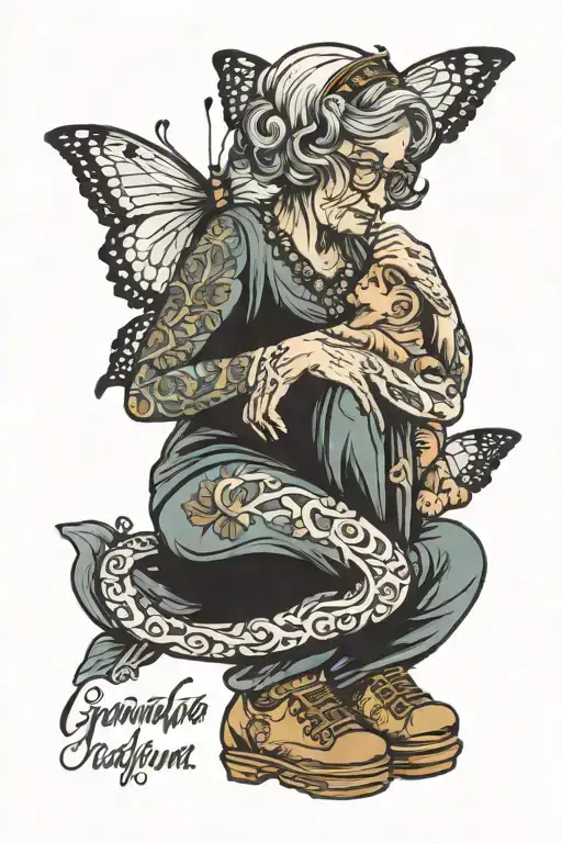 in memory of grandma figure hugging tattoo design idea