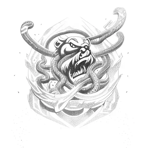 A muscular lumberjack wielding a chainsaw surrounded by swirling snakes tattoo design idea